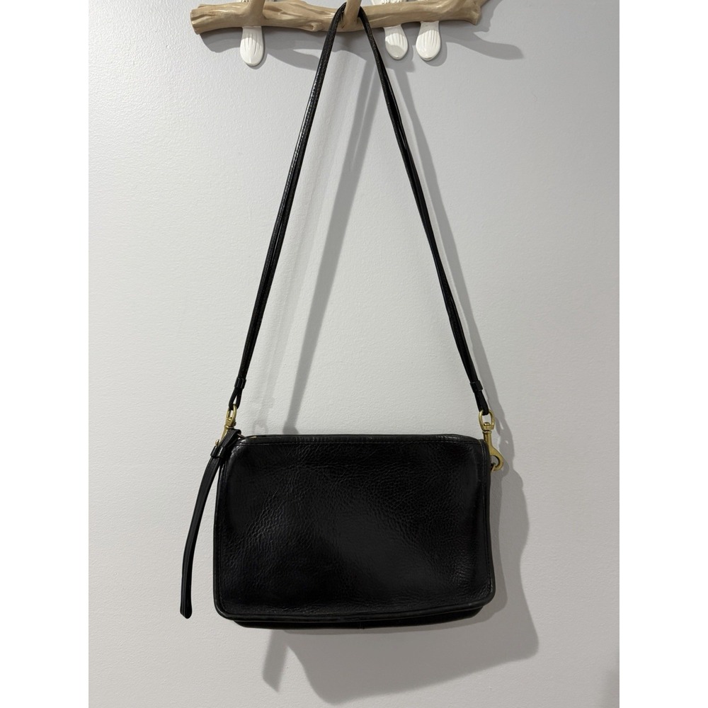 VTG Coach 70's Basic Bag Made in NYC USA Black Leather Clutch Wristlet Crossbody - Picture 2 of 10